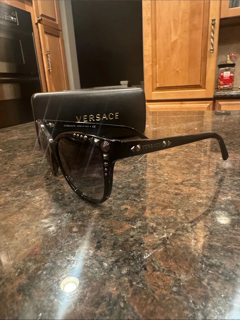 Versace Black Oversized Gradient Women's Sunglasses with Stud Accents
